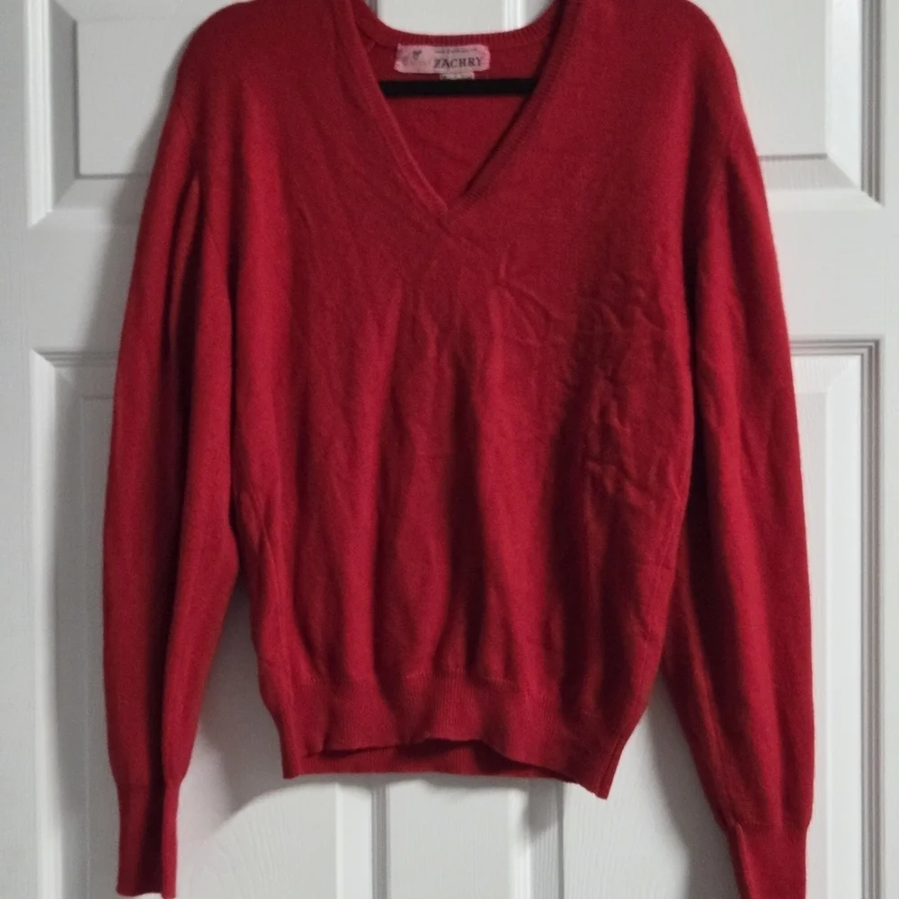 Braemar Womens Vintage 100% Cashmete Red  V-Neck Sweater - Size M